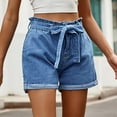 thumbnail image 2 of Edvintorg Streetwear Shorts for Women Summer Casual Jean Shorts Women's Solid Button Elastic Waist Bandage Zipper Pocket Fashion Demin Short Blue L, 2 of 7