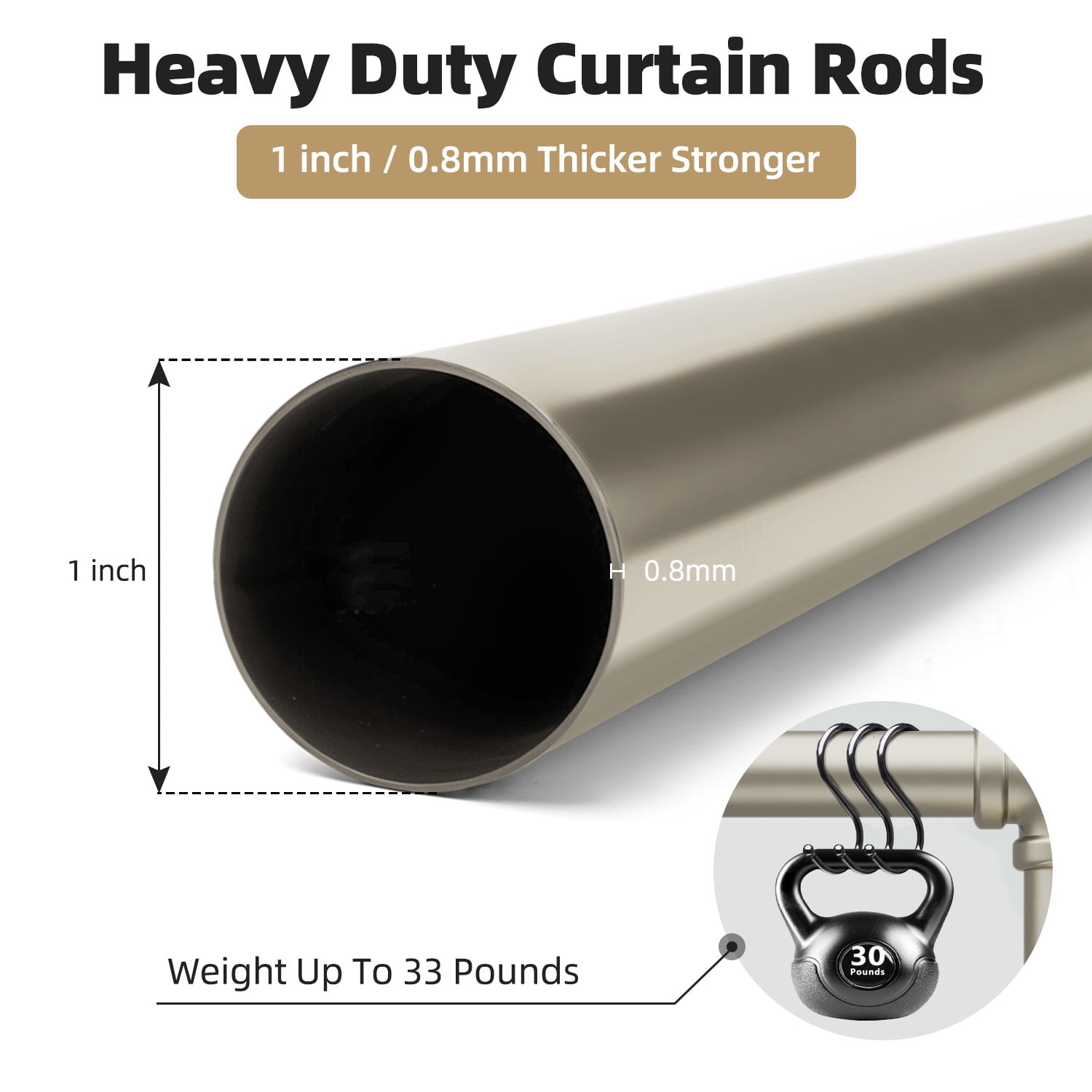 48" to 86"Curtain Rods for Windows,1 inch Industrial Curtain Rod, Adjustable Wrap Around Curtain Rods,Industrial Indoor/Outdoor Curtain Rod,Nickel