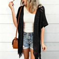 thumbnail image 3 of Breezora Women's Hollow Out Knit Cardigan Short Sleeve Fringe Tassel Lightweight Cover Up Shawl Wrap for Summer, 3 of 10