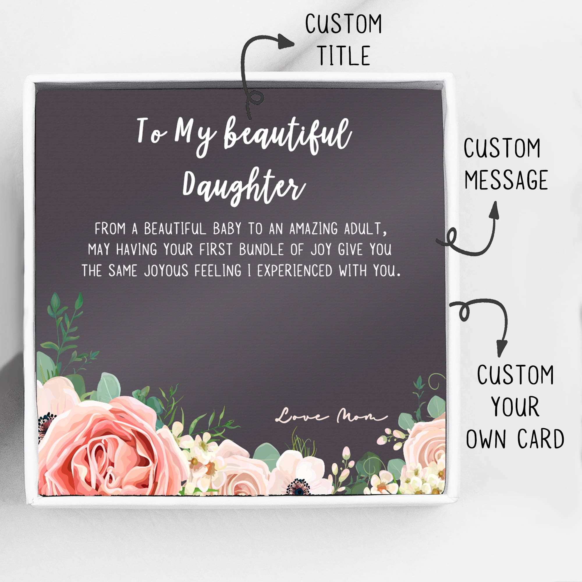 Custom Card Mother Daughter Necklace - Two Silver Infinity Double Circles, Custom Mothers Day Card Necklace, New Mom Mother's Day Jewelry Gift [Rose Gold Cube, Personalized Card]