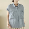 thumbnail image 2 of Taqqpue Womens Summer Plus Size Tops Linen Button Down Shirt Casual Cap Sleeve Blouses Summer Cotton Collared Tops Oversized Tops with Pocket, 2 of 4