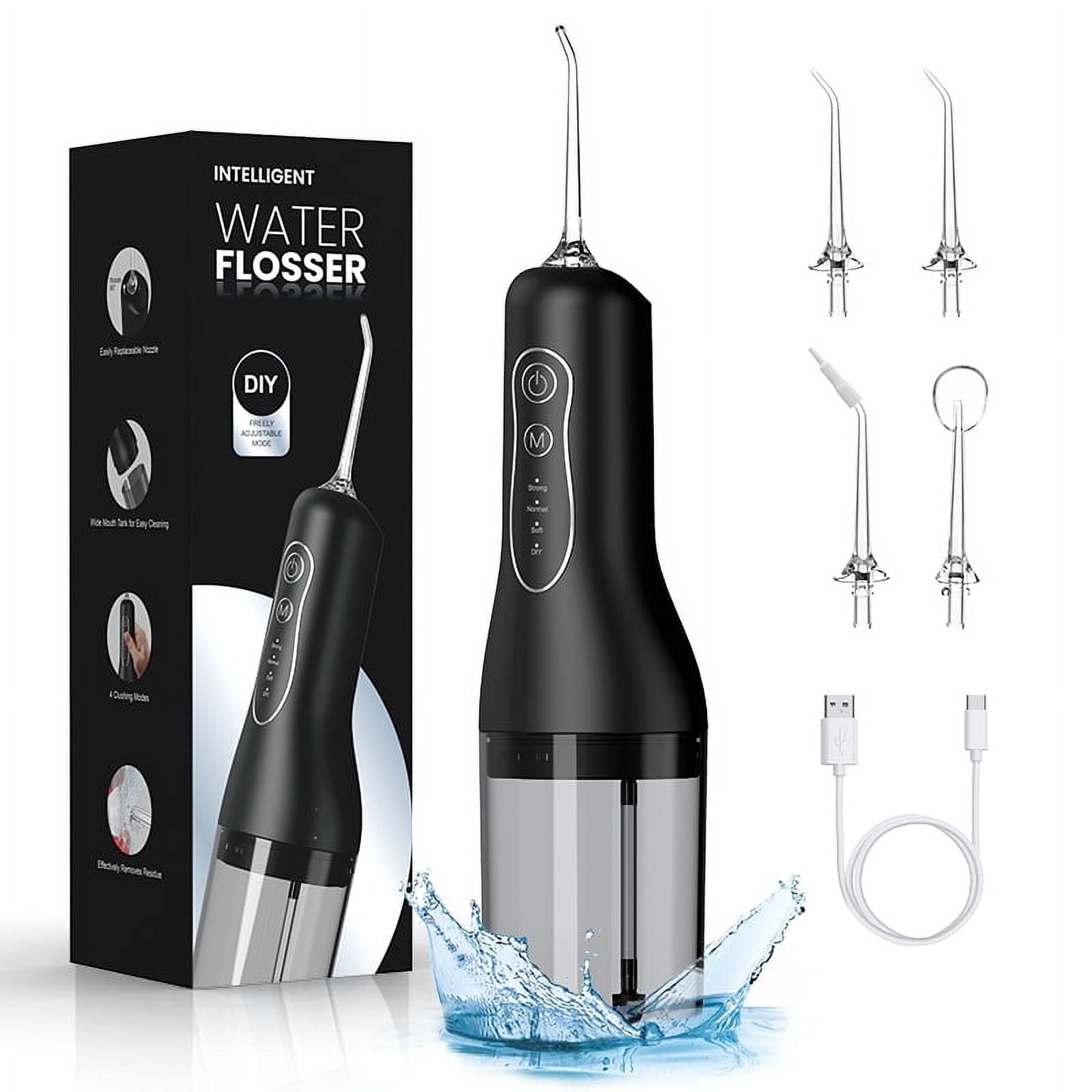 Hulmay Cordless Water Flosser Oral Irrigator, 260ML Portable Teeth Cleaner for Braces Care with 5 Jet Tips, 4 Modes, USB Rechargeable, IPX7 Waterproof, for Home and Travel