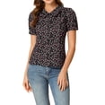 thumbnail image 5 of Allegra K Women's Puff Sleeves Turndown Collar Button Down Floral Blouse, 5 of 6