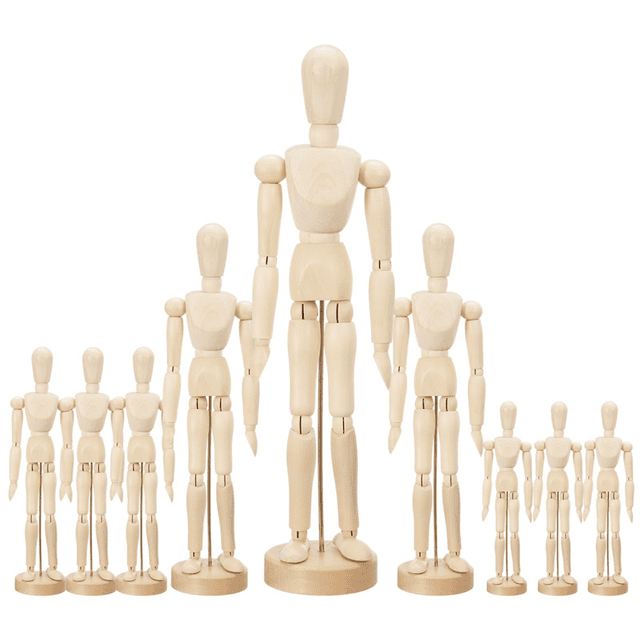 9 Pcs Artist Mannequin Model Wooden Manikin Drawing Moveable Figure Model with Stand Flexible Jointed Mannequin