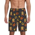 thumbnail image 1 of Balery Wild West Golden Horseshoe Pantalones cortos de pijama de punto de algodón para hombre con cinturilla y bolsillos-3X-Large, 1 of 6