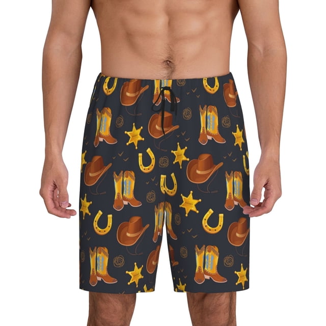 Balery Wild West Golden Horseshoe Pantalones cortos de pijama de punto de algodón para hombre con cinturilla y bolsillos-3X-Large