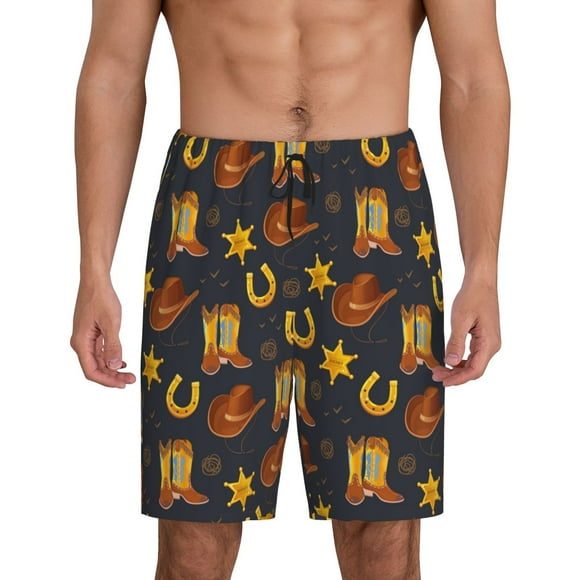Saiise Wild West Golden Horseshoe Print Mens Pajama Shorts Drawstring Elastic Waistband Sleep Shorts Soft Comfy Lounge Pants with Pockets-3X-Large