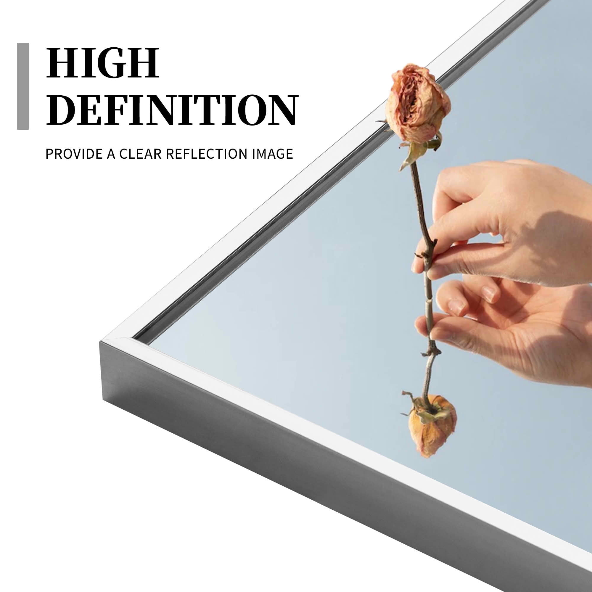 MAYEERTY 64x21x1 Inch Silver Thin Edge Aluminum Right Angle Rectangular Full Length Mirror with Stand for Bedroom
