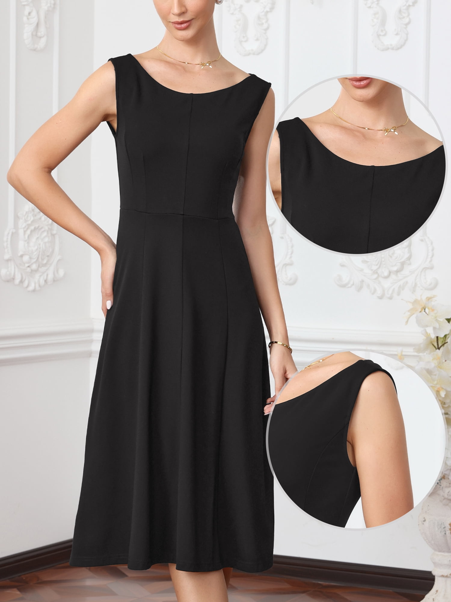 DARING DIVA Women's Midi Sleeveless Casual Dress for Work Office XS Black