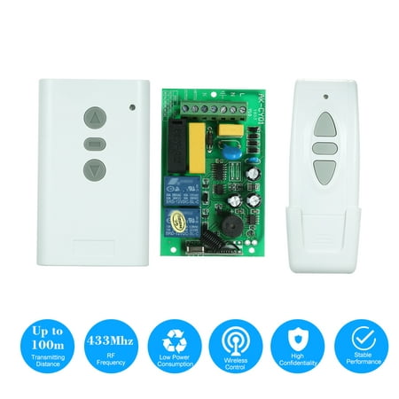 AC220V 2CH 433MHz Intelligent RF Wireless Remote Control Switch System and 1PCS 3 Key RF 433MHz Transmitter Remote Controller 1527 Chip for Projection Screen Garage Door Electric (Best Window Coverings For Garage Windows)