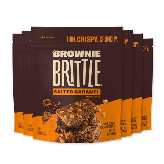 Brownie Brittle - Salted IRF13 Caramel Thin and Crispy Sweet Snacks (Pack of 6, 5 oz), Rich Gourmet Brownie Bites Dessert