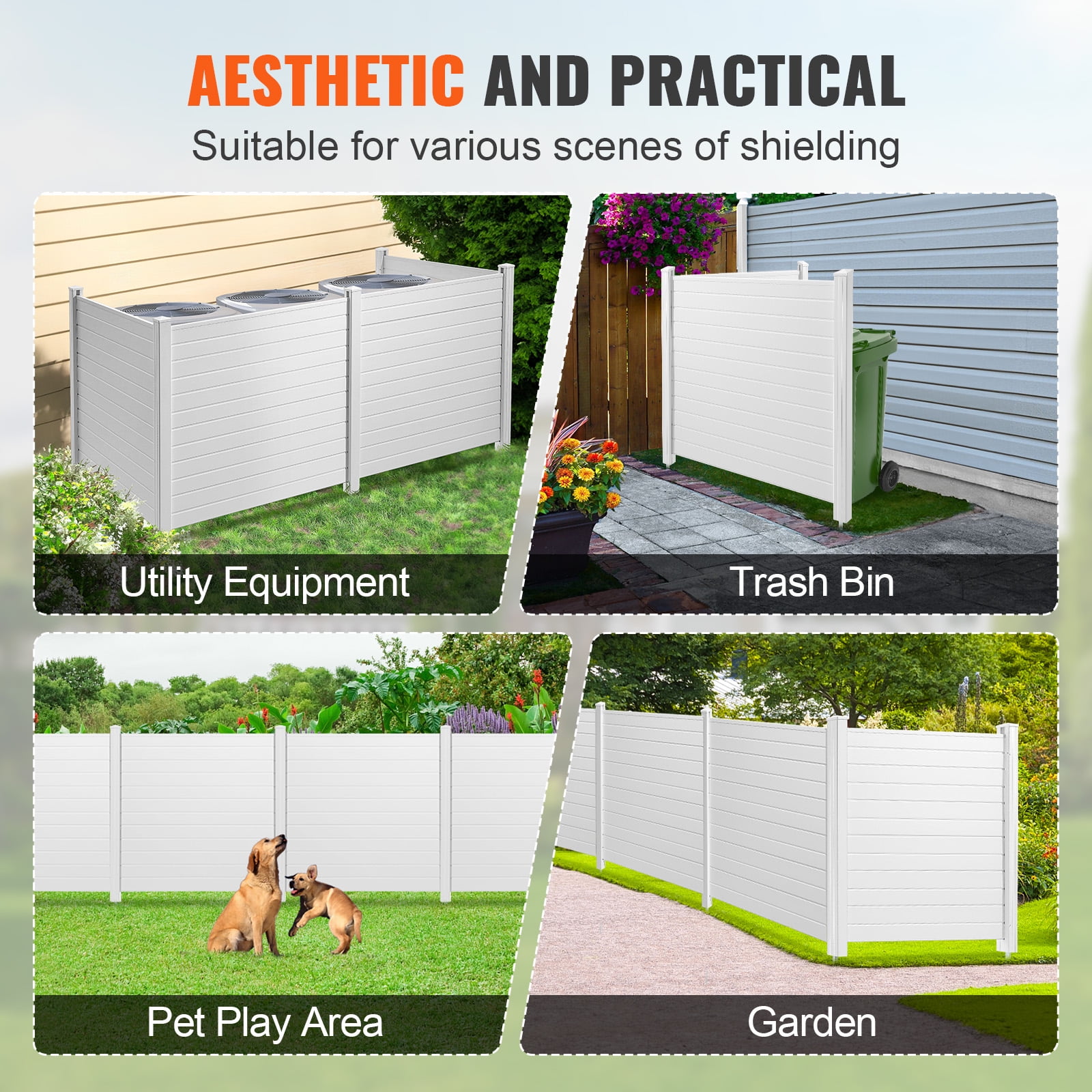 KFFKFF Vinyl Privacy Fence 50" W x 50" H 4-Panel PVC Outdoor Privacy Screens, Air Conditioner Fence Panels Trash Can Fence Pool Equipment Enclosure for Garden, Patio