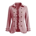 thumbnail image 4 of Cmtiyu Ruffled Trim Jackets for Women Long Sleeve Laple Double Button Plaid Jacket Casual Fall Outerwear Jacket Tops S-3XL, 4 of 10