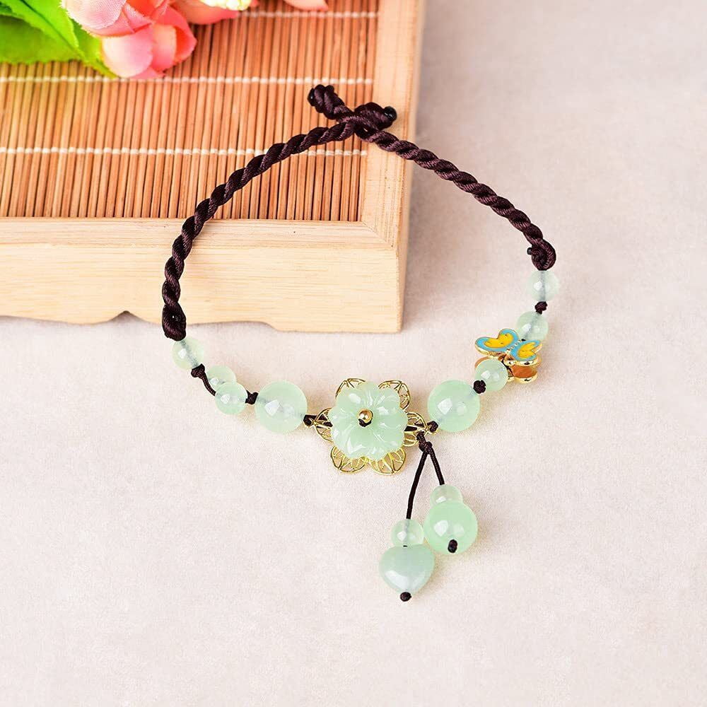 Adjustable Green Jade Flower Bracelet Anklet Jewellery Amulet Women Luck Bangle