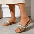thumbnail image 4 of GJPBGK Women's Pearl Beaded Slide Sandals Casual Summer Flat Sandals Fashion Embellished Slip-On Sandals Comfortable Open Toe Slippers for Beach Travel & Everyday Wear, 4 of 8