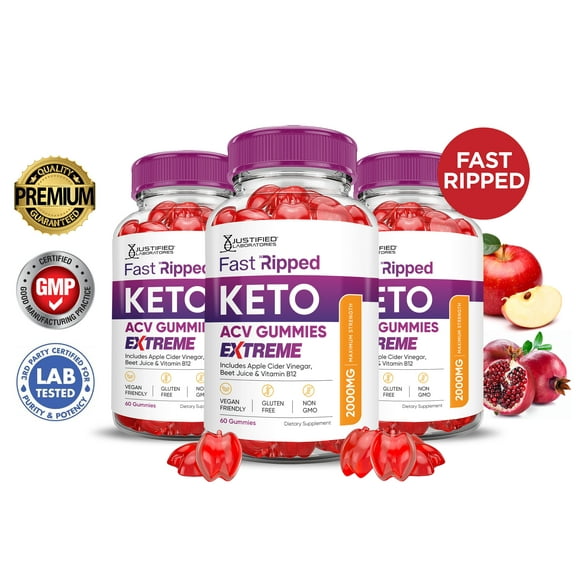 (3 Pack) Fast Ripped Keto Extreme ACV Gummies 2000mg Dietary Supplement 180 Gummys