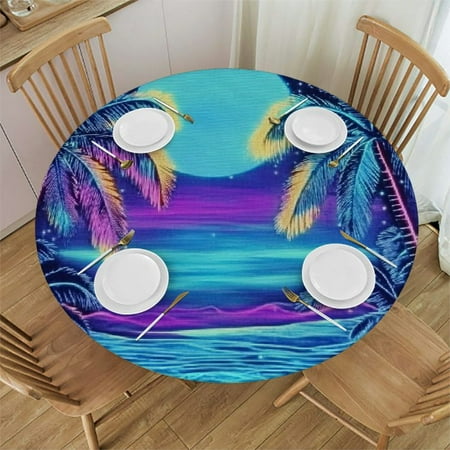 

Autua Palm Trees Round Tablecloth Stain-Resistant and Washable Ideal for Indoor and Outdoor Use 100% Polyester Waterproof Great for Home Kitchen/Parties/Holiday Dinner 31 -35