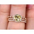thumbnail image 3 of 6mm Round Cut 2.75 Carat Champagne Diamond Moissanite Trio Ring Set Thin Stacking Matching Wedding Band 10K Yellow Gold Art Deco, Promise Ring, Anniversary Gift, 3 of 5