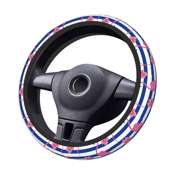 Kdxio Pink Flamingo Print Elastic Stretch Steering Wheel Cover,Auto Steering Wheel Cover,15 Inch Anti-Slip,Warm in Winter and Cool in Summer,Fit Suvs,Vans Cars,Trucks