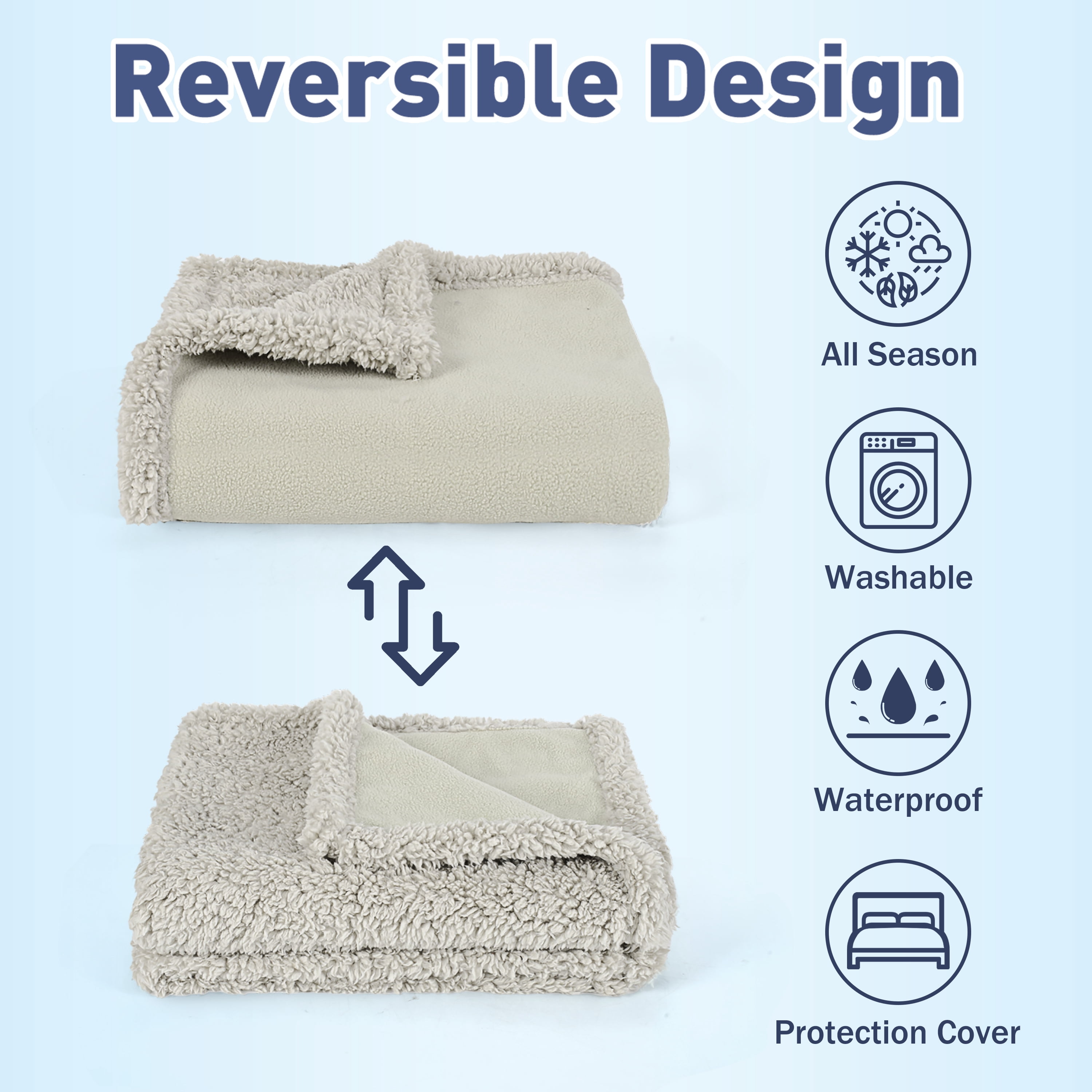 Catalonia Waterproof Blanket for Baby, Pee Proof Pet Cover for Couch Bed, Reversible Sherpa Fleece Throws for Relaxing Traveling Camping, Camel/Taupe, 60"" x 50"".