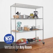 SafeRacks NSF Certified 4-Tier Steel Wire Shelving with Adjustable Shelves and Wheels - 1400 lb Capacity - 60 x 24 x 72