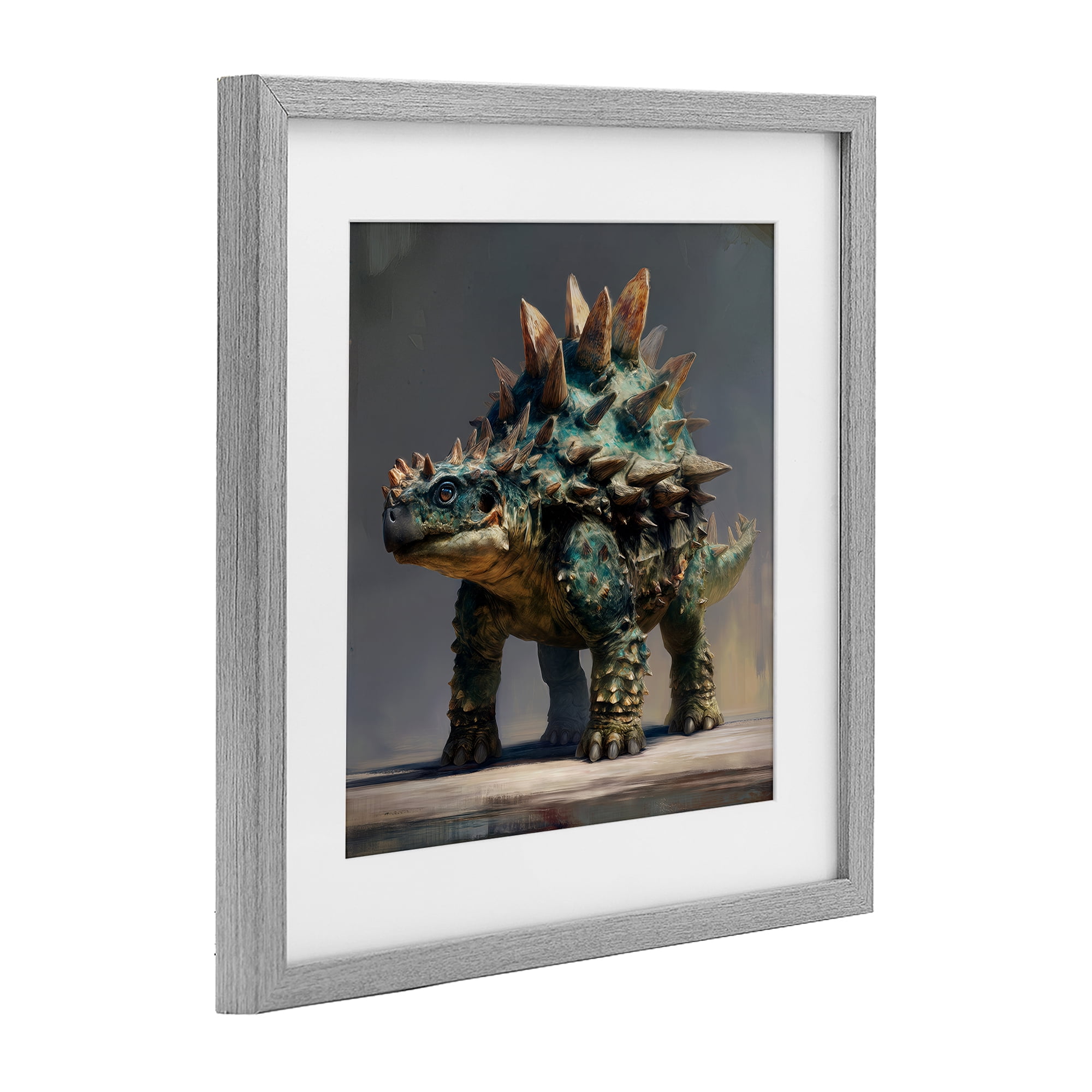 Stupell Industries Prehistoric Ankylosaurus Portrait Gray Framed Print Under Glass, design by Wumples