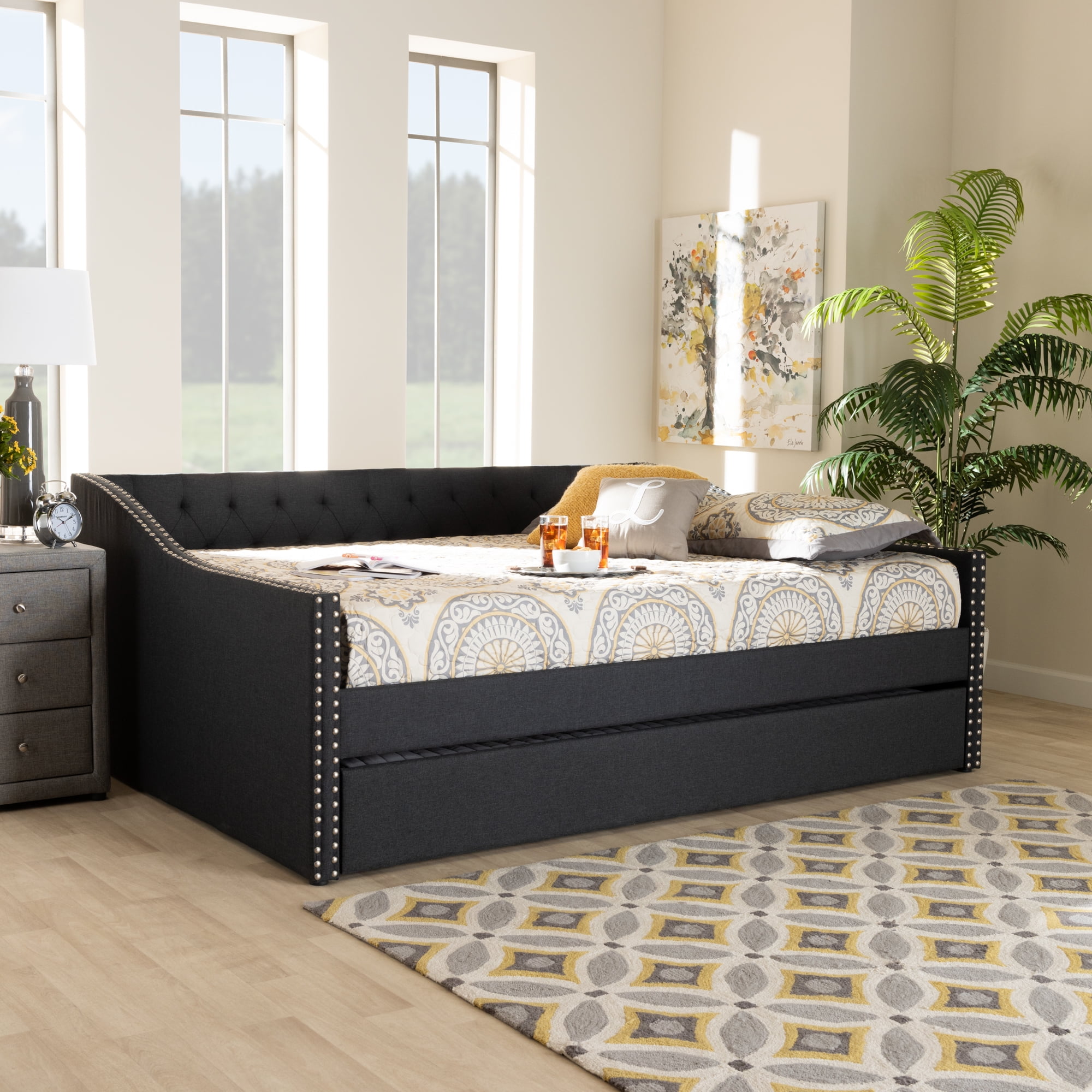 Baxton Studio Haylie Dark Gray Upholstered Queen Size Daybed