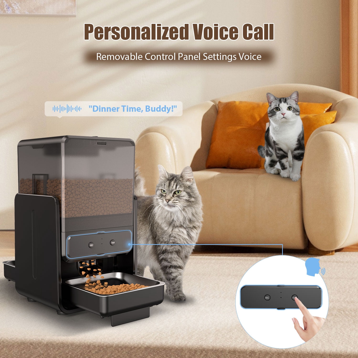 Automatic Cat Feeder, 5L/20 Cup Timed Food Dispenser, Adjustable Height, Voice Call, with 5G Wi-Fi APP Control, 2 Pet Bowls for 2 Cats and Dogs