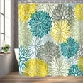 thumbnail image 3 of Dahlia Shower Curtain - Blue, Yellow & Gray, 72 x 72 Inch, Navy Brown, Pretty Unique Flower Bathroom Decor Set with 12 Hooks, 3 of 6