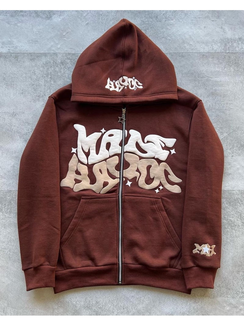 Y2K Zip Up Hoodie Harajuku Men Letter Graphic Printing Oversized