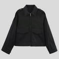 thumbnail image 2 of larppty Women's Cropped Lightweight Trench Coat Casual Zip Up Work Jackets with Pockets Outerwear (Black, M), 2 of 9