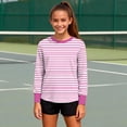 thumbnail image 5 of UQJfacai Girls Long Sleeve T Shirts Kids Crewneck Soft Tunic Tops Teen Girl Casual Striped Color Block Summer Tees 5-16 Years, 5 of 9