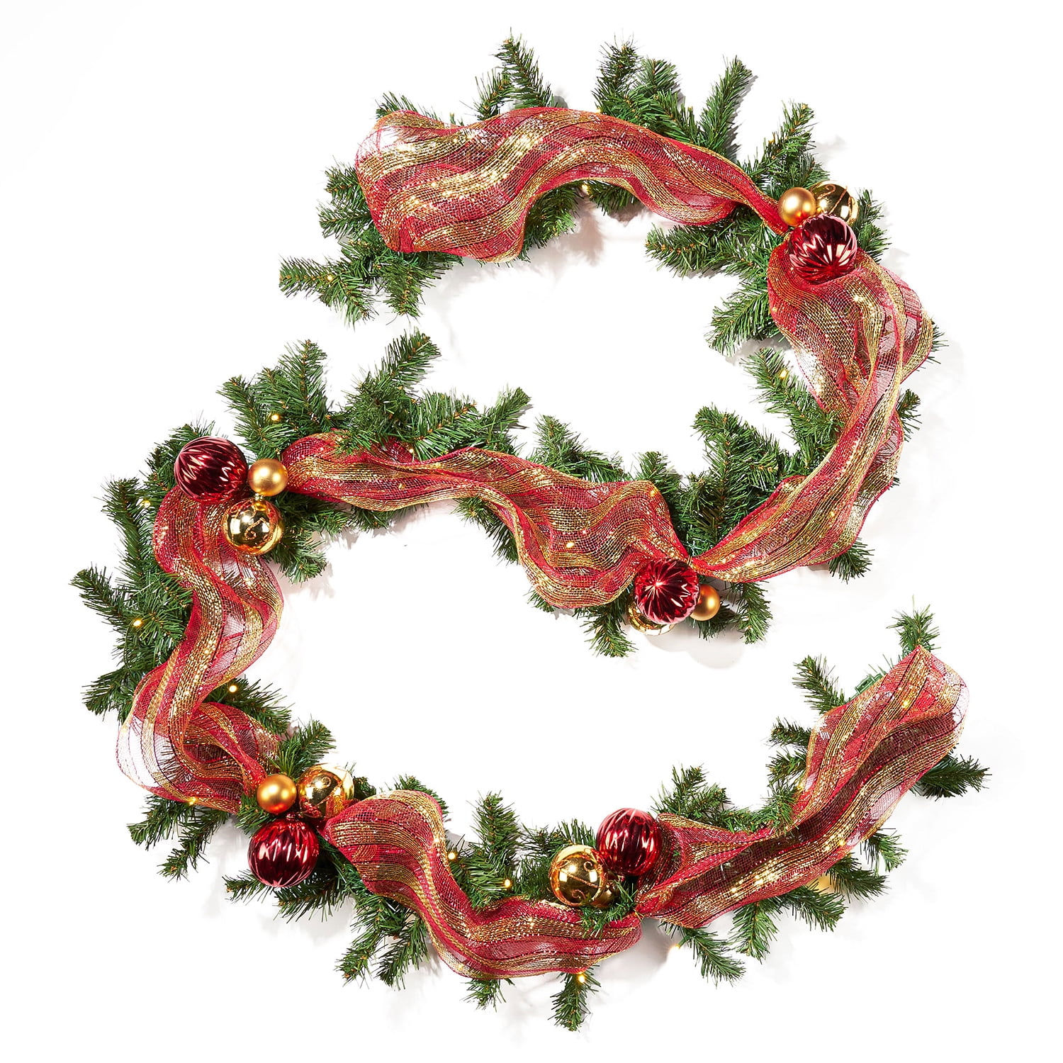 Kepooman House 9-foot Noble Fir Pre-Lit Warm White LED Pre-Decorated Artificial Christmas Garland, Green and Red Kepooman House 9-foot Noble Fir Pre-Lit Warm White LED Pre-Decorated Artificial Christmas Garland, Green and Red