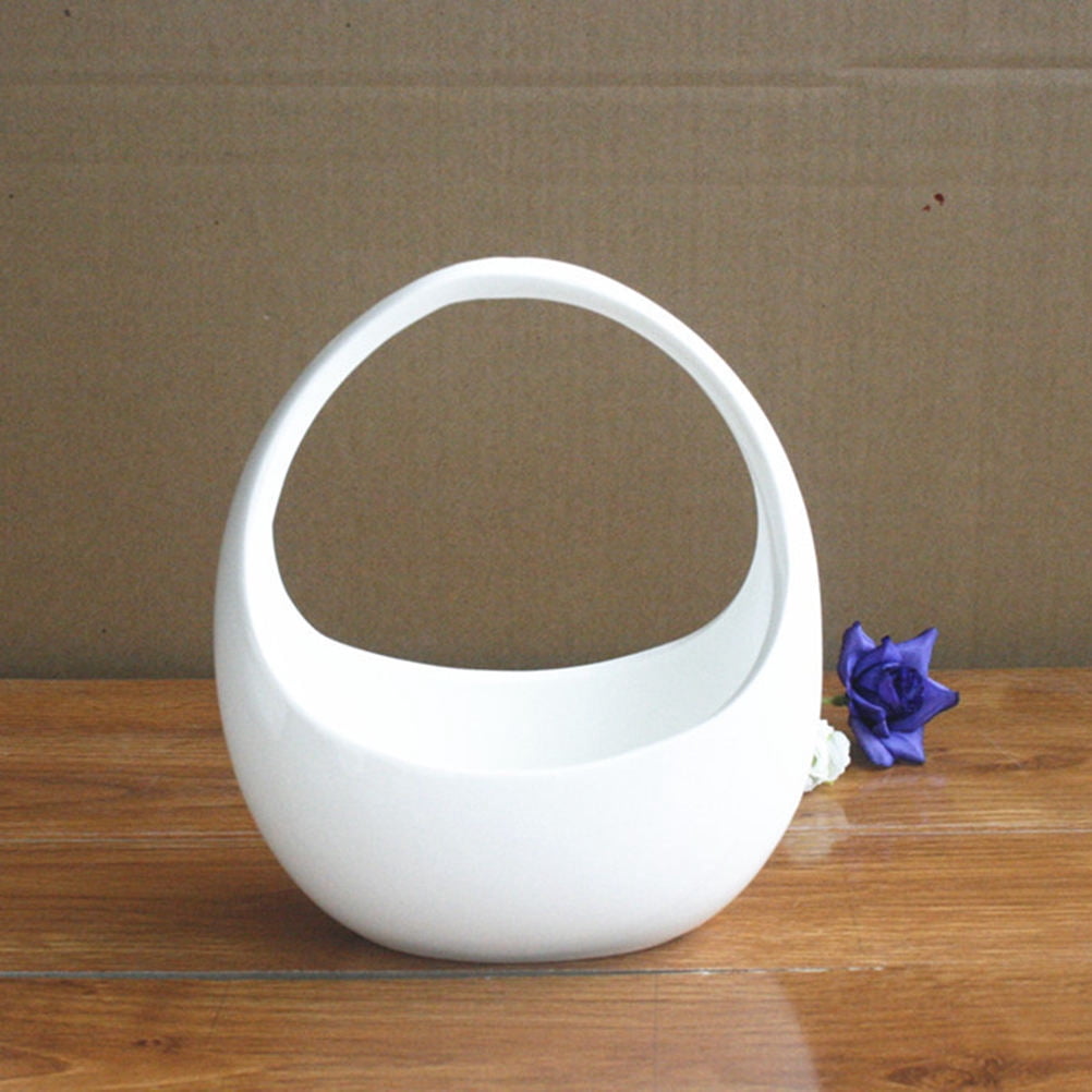 OUNONA  Flower Basket Planter Ceramic Hanging Pot Balcony Garden Decoration