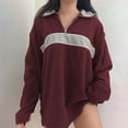 thumbnail image 2 of UTSJKR Women's Fall Winter Stylish Sweatshirts Casual Loose Thickened Pullover Oversized Tops Drop Shoulder Long Sleeve Tops 2024 Fashion Quarter Zip Lapel Neck Blouses Wine M, 2 of 4