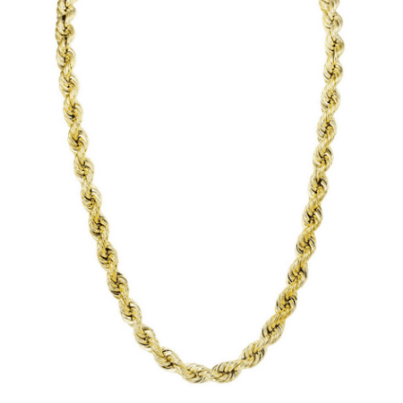 Hollow Mens Rope Chain 10K Yellow Gold 28 inches -3.5mm