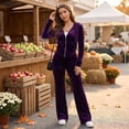 thumbnail image 5 of KDDYLITQ Sets for Women Cute Velvet Long Sleeve Zipper Hoodie Matching Velour Sweatpants Soft Vocation Sweatsuit with Pockets Dark Purple S, 5 of 7