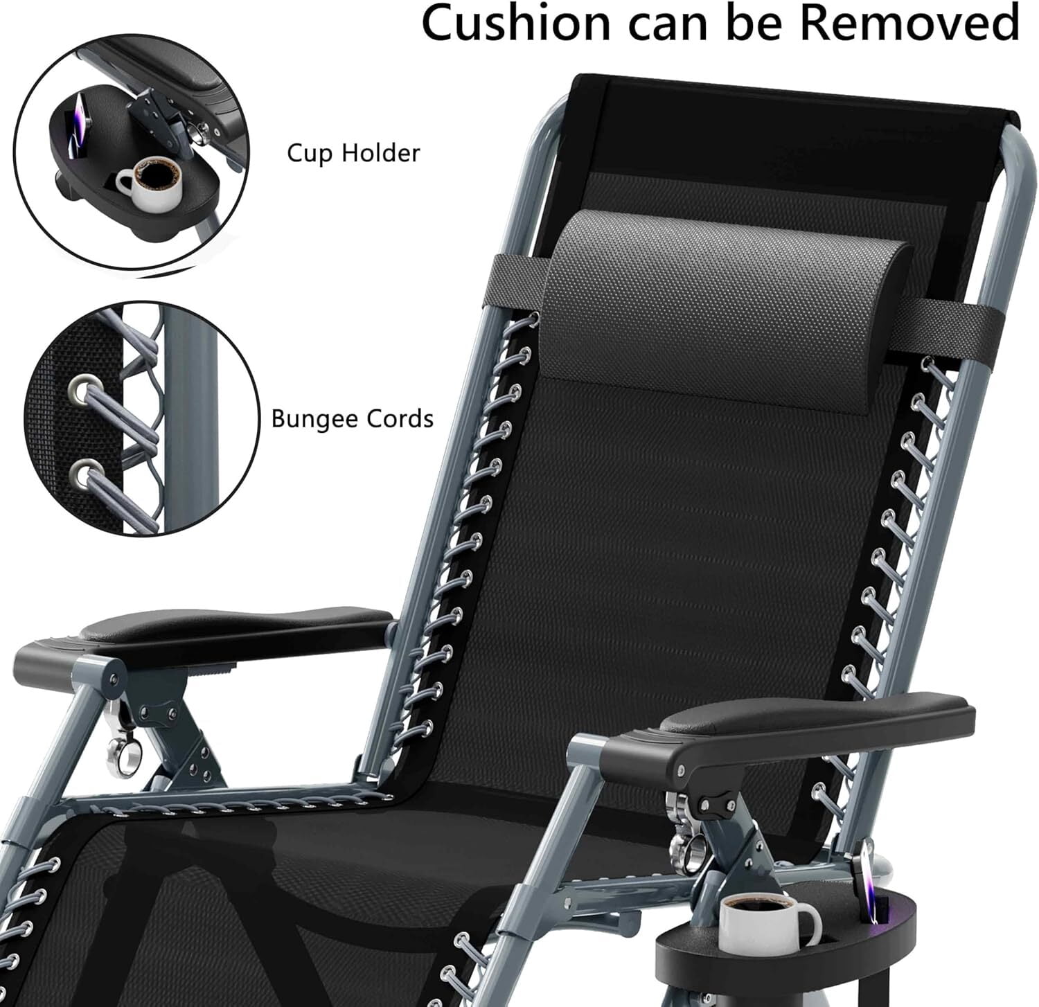 NimbleRest Folding Large Zero Gravity Chair with Removable Cushion & Cup Holder,Gray