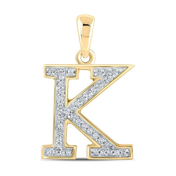 10kt Yellow Gold Womens Round Diamond Initial K Letter Pendant 1/12 Cttw