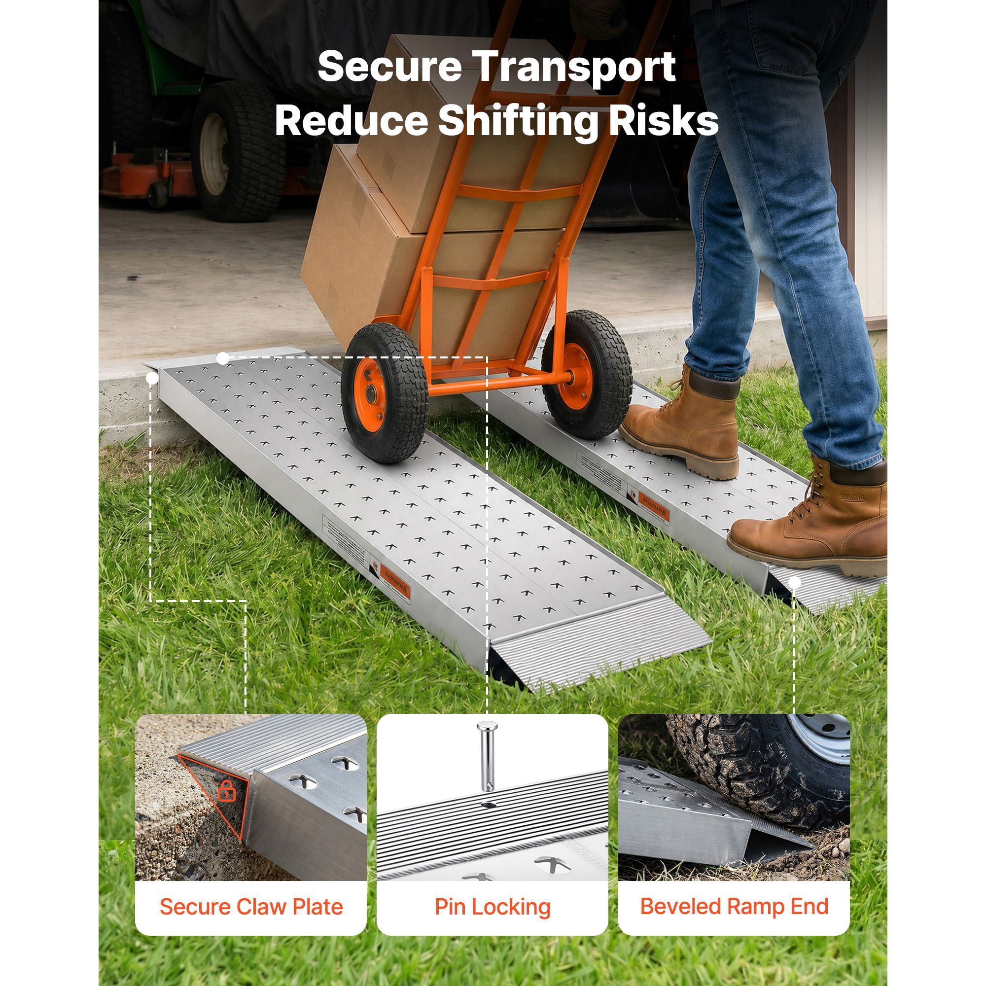 Aluminum Trailer Ramps, 2PCS 55 x 12 in, Heavy-Duty ATV Ramp Set with Anti-Slip Plates, 3000LBS Combined Capacity Loading Ramps for Motorcycles, Lawn Mowers, Farm Tractors, Carts