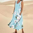 thumbnail image 2 of CHOK Robes d'Été Décontractées Femmes Coton Lin à Fleurs Robe Maxi Femme Sans Manches Débardeur Longue Fluide Robe Bohème Robes d'Été Fluides pour Adolescentes avec Poches Gris Foncé 3TG, 2 of 8
