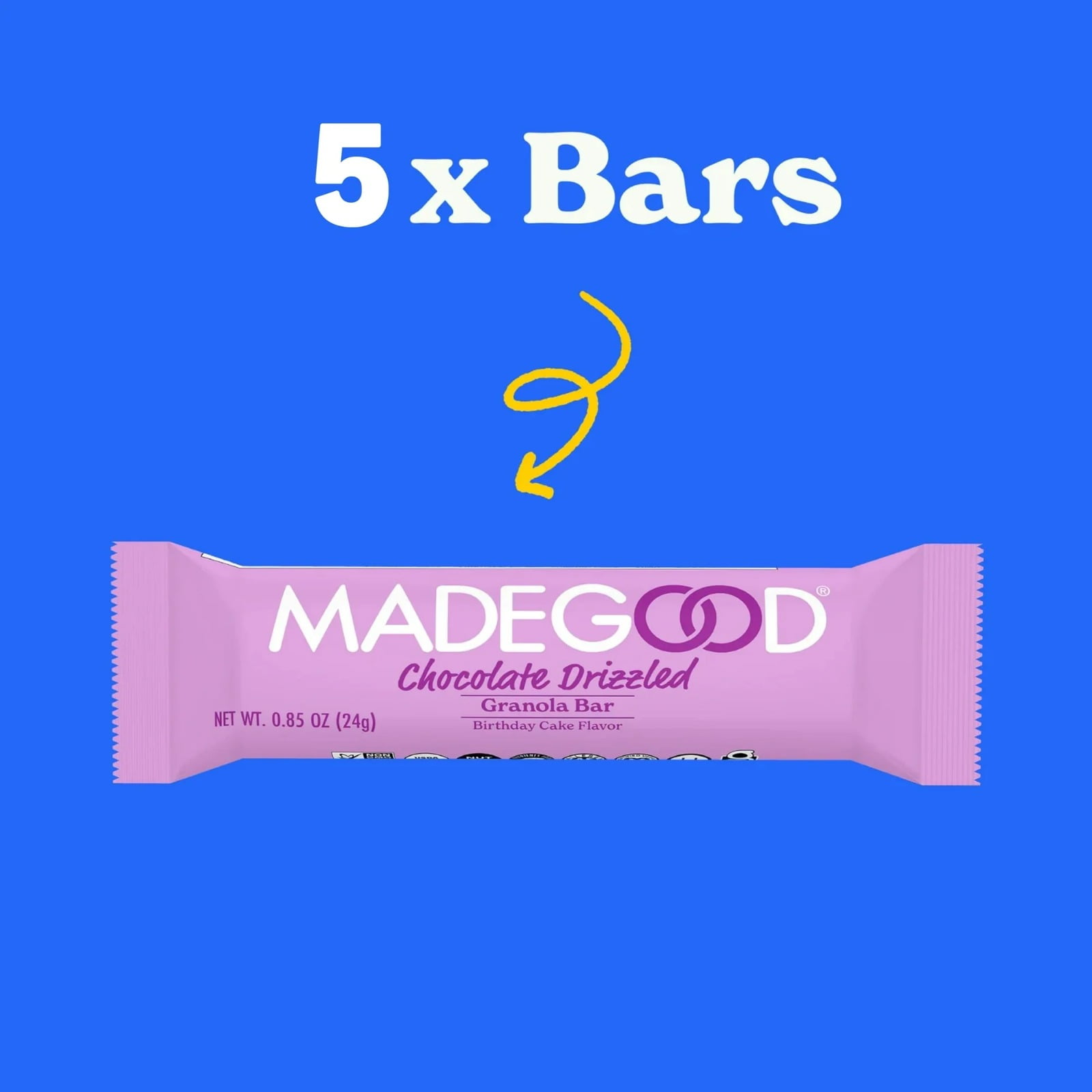 MadeGood, Granola Bars, Chocolate Drizzled, Birthday Cake, 5 Bars, 0.85 oz   (2 Pack)