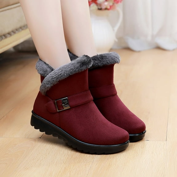 Azrian Boots for Women 2023 Large Size Insulation Outdoor Women Snow Boots Round Toe Shoes Slip On Casual Zipper Boots Wine