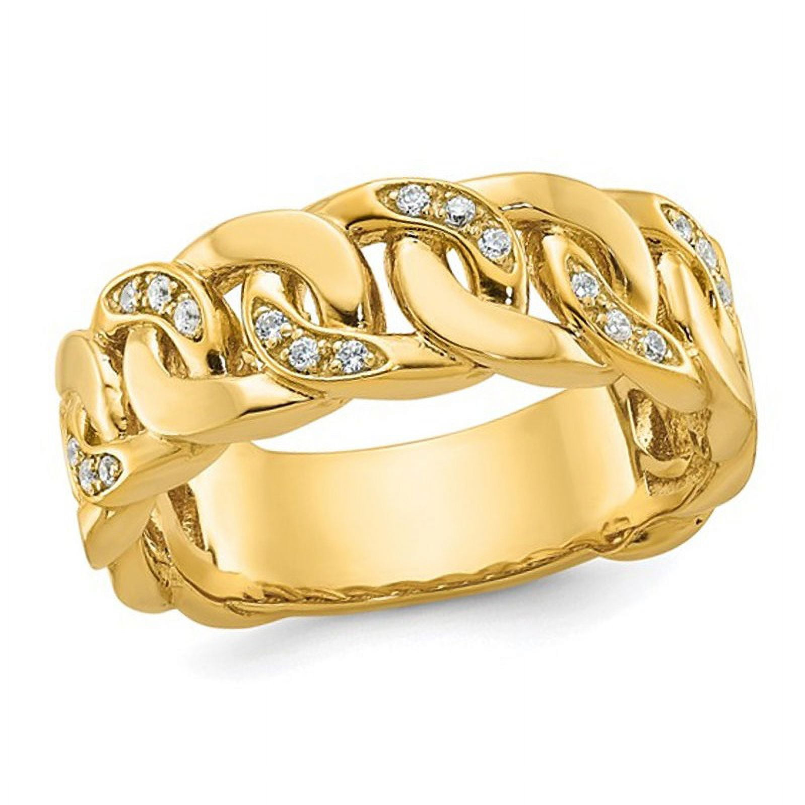 Mens 10K Yellow Gold Link Ring With Diamonds 1/8 Carat (ctw