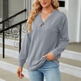 thumbnail image 4 of CQONEPT Women's Long Sleeve V Neck Tops Textured Knit Button Pullover Top Casual Loose Fit Fall Fshion Tunic Shirts Gray XL, 4 of 6