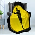 thumbnail image 4 of Kung Fu Soft Flannel Fleece Throw Blanket, Bicolour Design Eastern Martial Art Posed Man Silhouette on Moon Round, Cozy Plush for Indoor and Outdoor Use, 50" x 60", Yellow Charcoal Grey, by Ambesonne, 4 of 5