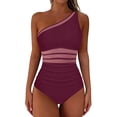 thumbnail image 4 of Xdegoge Swimsuits for Women One Shoulder Asymmetrical Neck One Piece Bathing Suits Smooth Mesh Panel Ruched Flattering Slimming Tummy Control Pool Party, 4 of 9