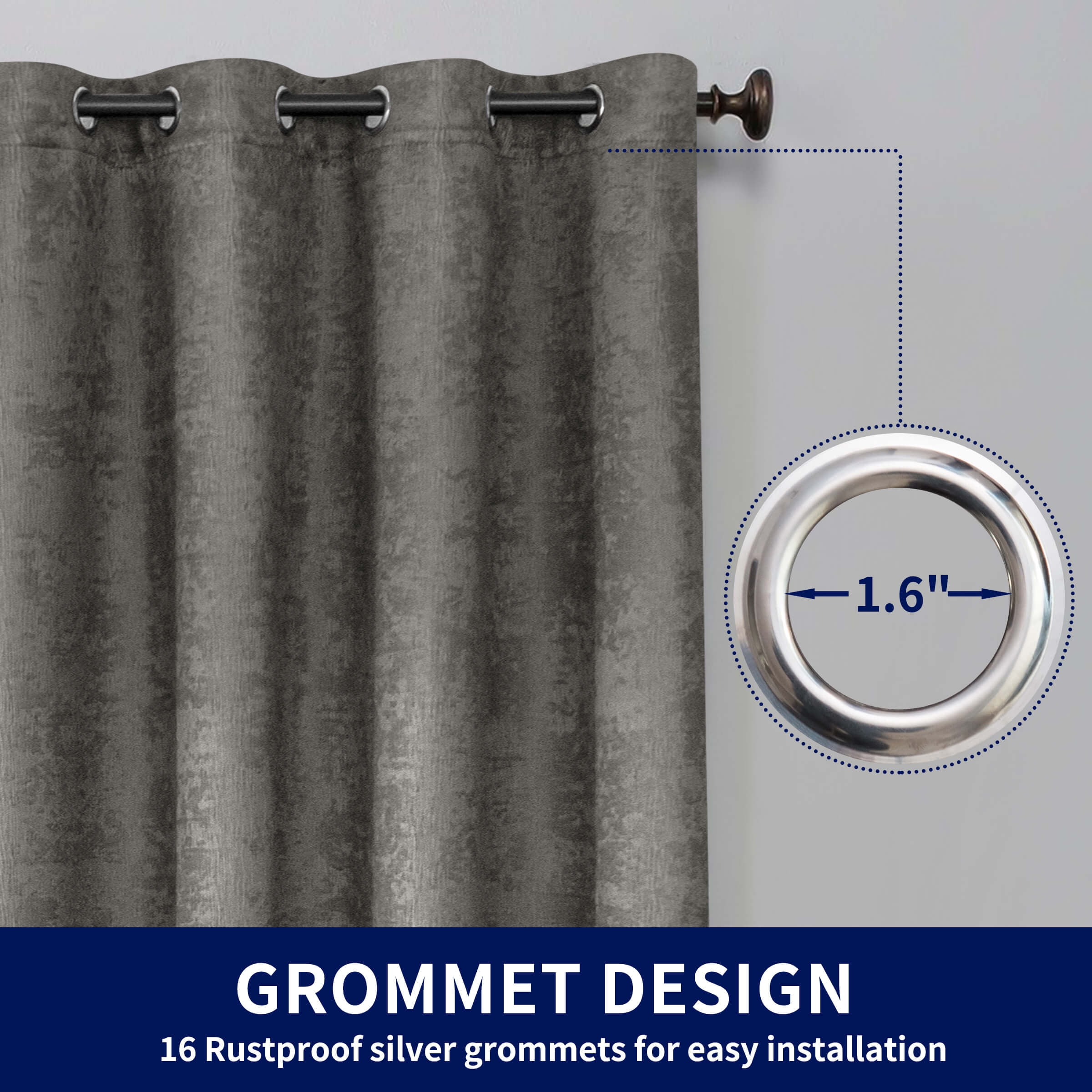 Subrtex Blackout Curtains 2 Panels Room Darkening Grommet Curtain Drapes, Dark Grey, 53"x96"