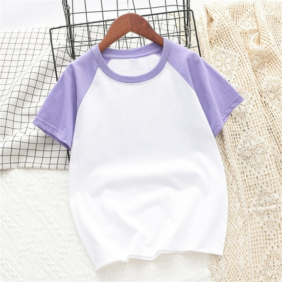naisibaby Toddler Boys Girls Crewneck Short Sleeve T-Shirt, Kids Unisex Versatile Simple Basics Top Purple 5-6T