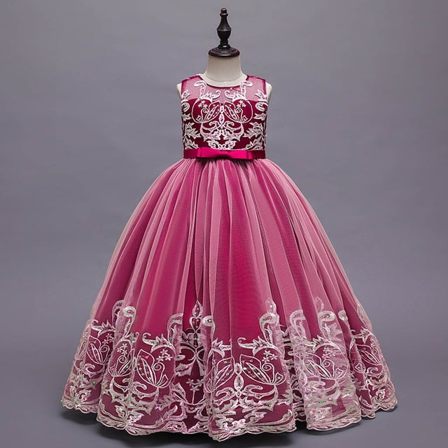 Robe Fille pour Enfants - Robe Élégante en Dentelle Fleurie pour Mariages Fêtes Concours Bals Robe Maxi Formelle